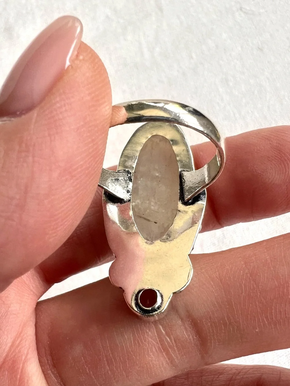 925 Solar Chakra Peach Moonstone Ring 8.25